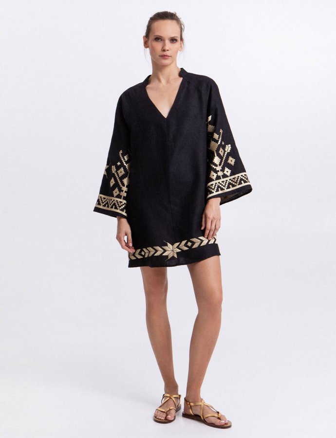 Ios mini bell sleeve dress black-gold