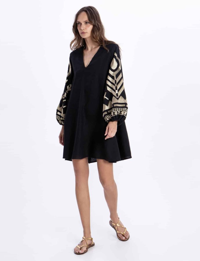 Ios mini linen wrap dress black-gold