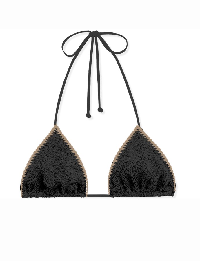 Leah crinkle triangle bikini top with contrasting embroidery
