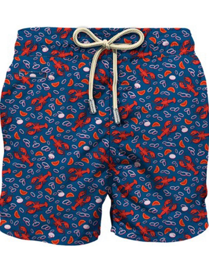 Man lightweight fabric swim shorts lighting micro fantasy with lobster print