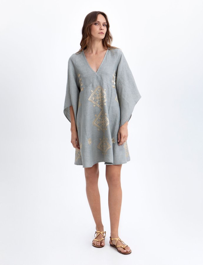 Lefkada mini linen dress stone-gold