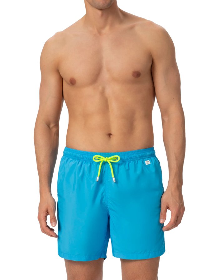 Lightweight fabric aqua blue swim shorts lighting pantone