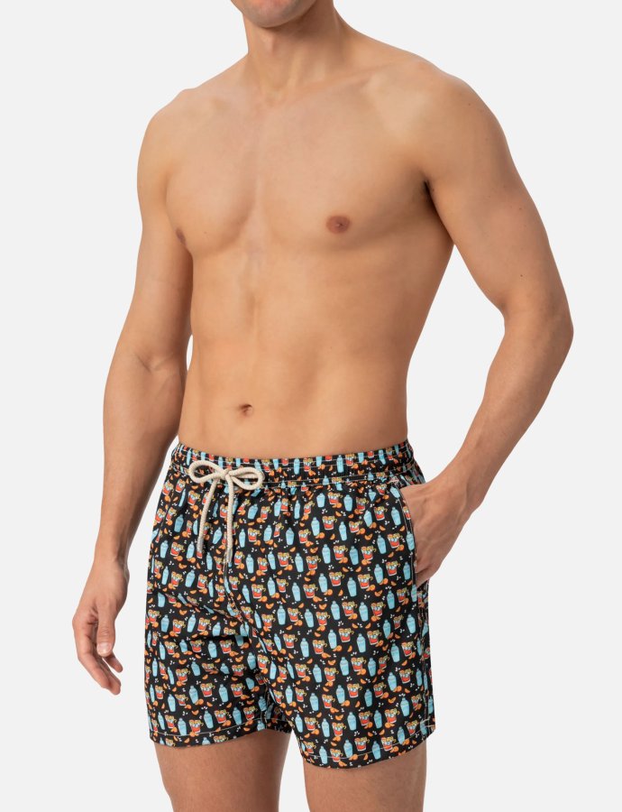Lightweight fabric swim shorts lighting with negroni print