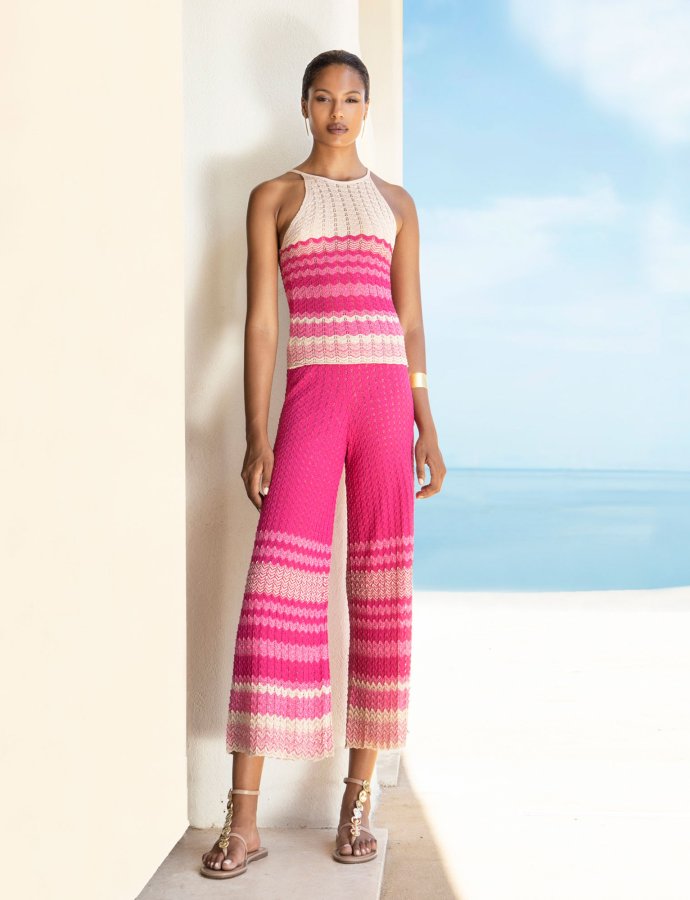 Lurex knit crop pants pink-fuchsia