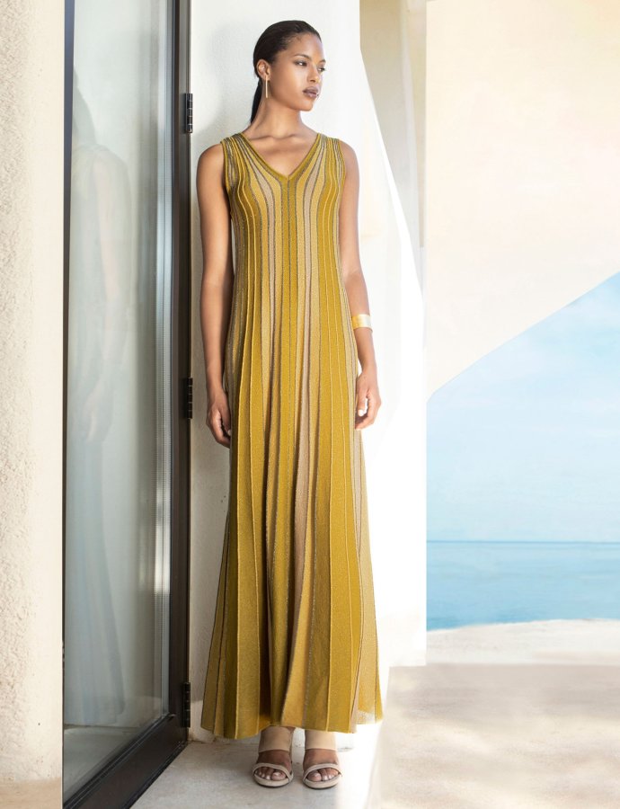 Lurex maxi knit dress rich gold-olive