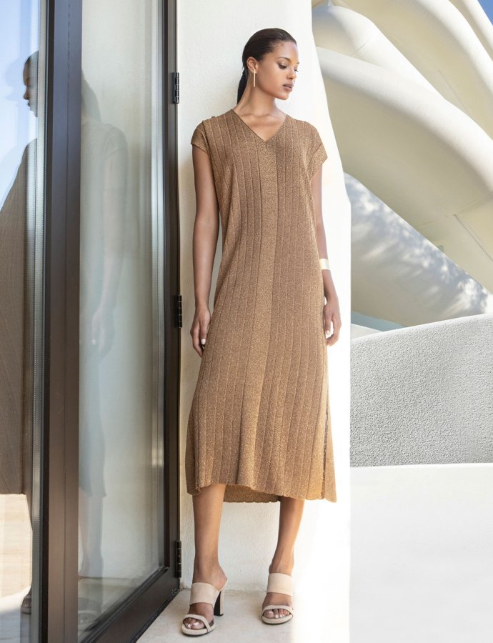 Lurex midi knit dress bronze