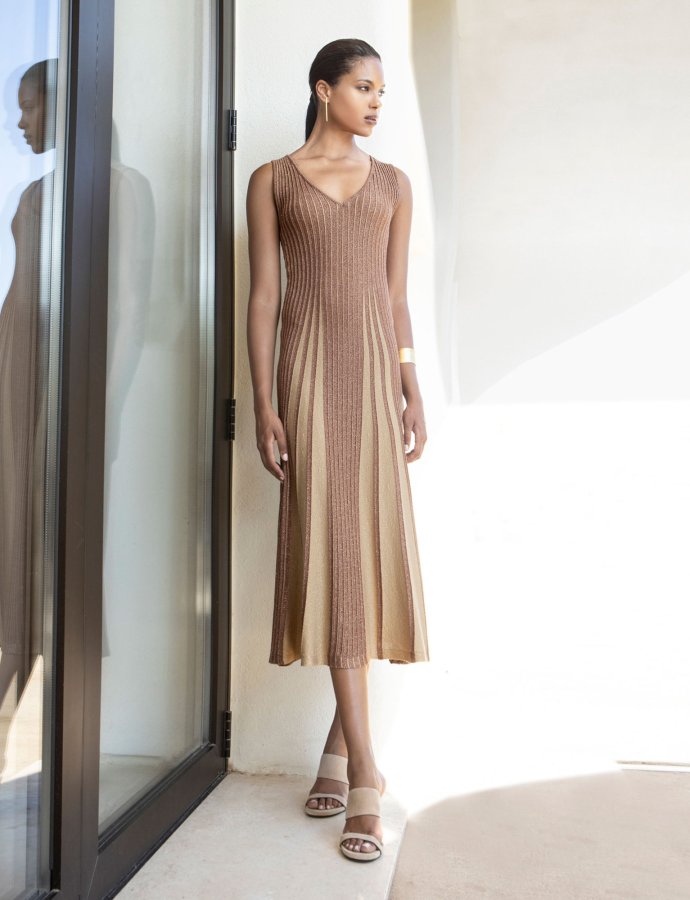 Lurex midi two tone knit dress mocca