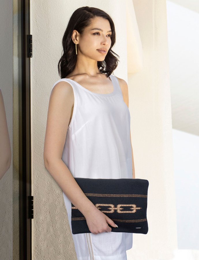 Lurex printed pouch black-bronze-tan gold