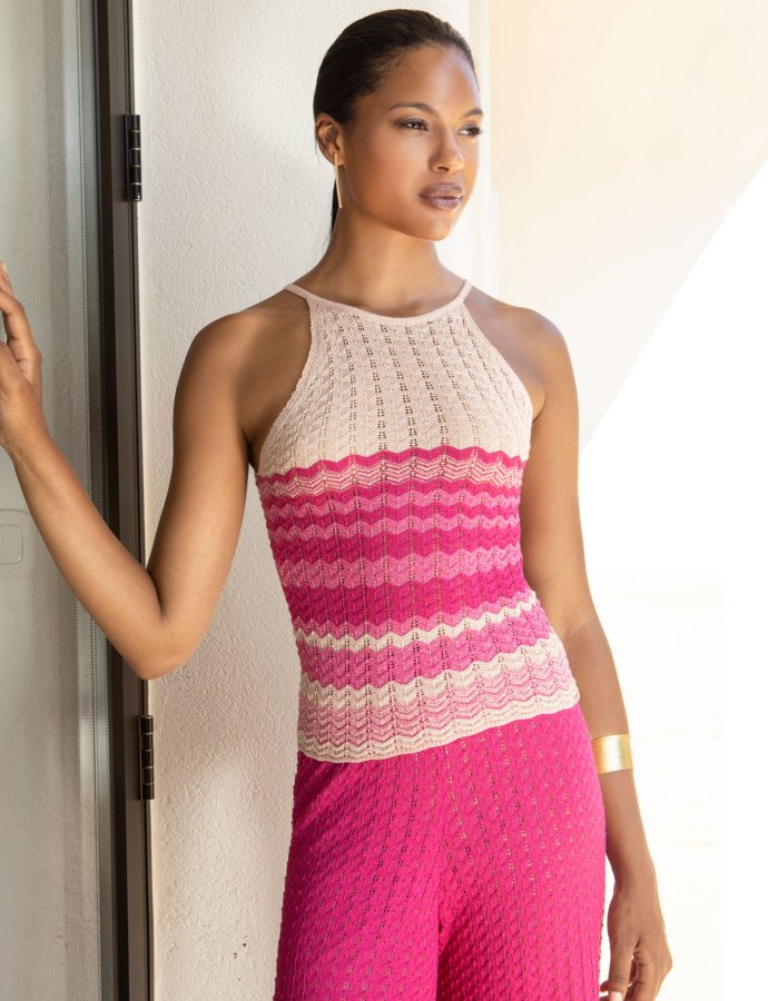 Lurex sleeveless knit top pink- fuchsia