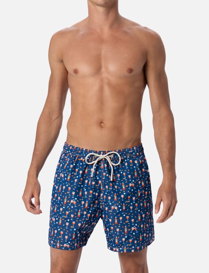 Man lightweight fabric swim shorts lighting micro fantasy with Aperol Spritz print