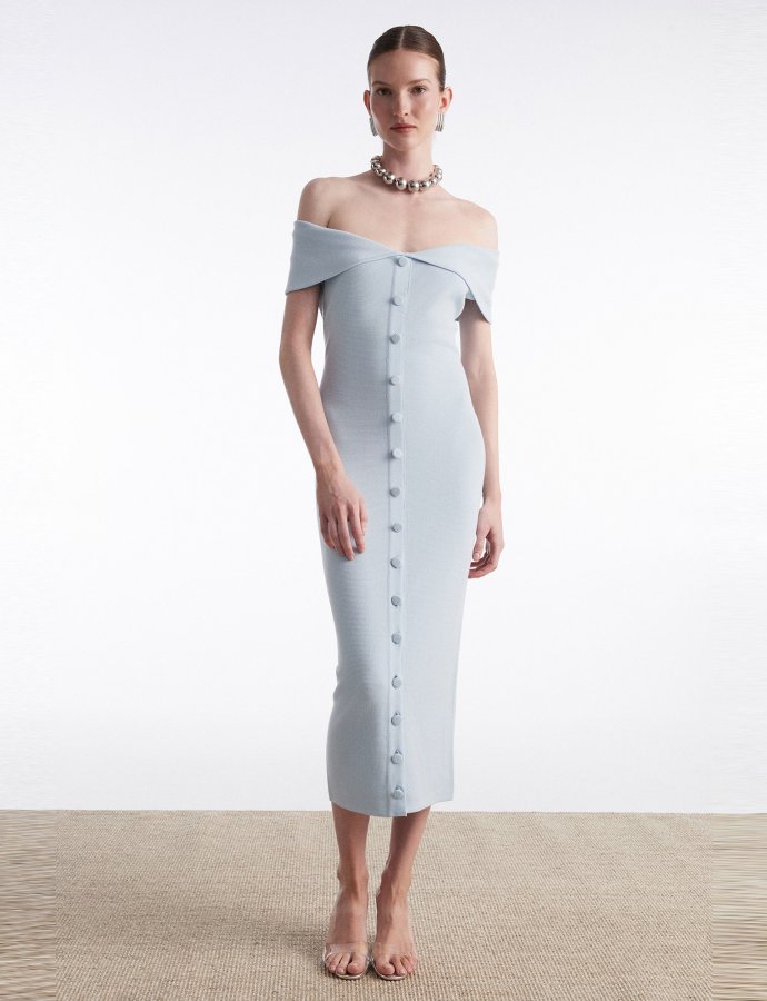 Fine line knitted dress midi ciel