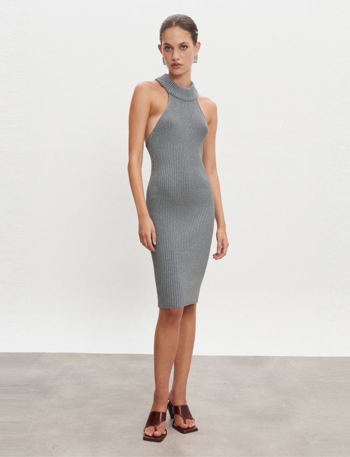 Eva knitted midi dress grey