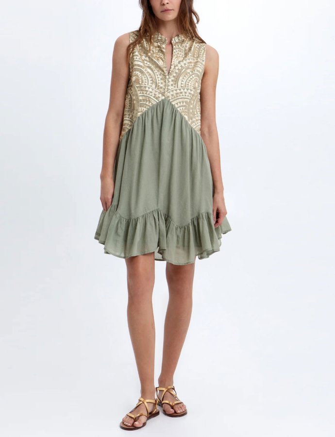 New triangle mini sleeveless dress sage-gold