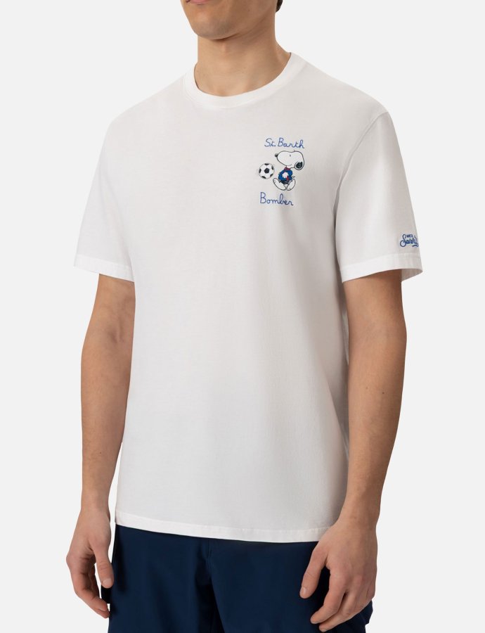 Organic cotton t-shirt with St. Barth Snoopy bomber embroidery