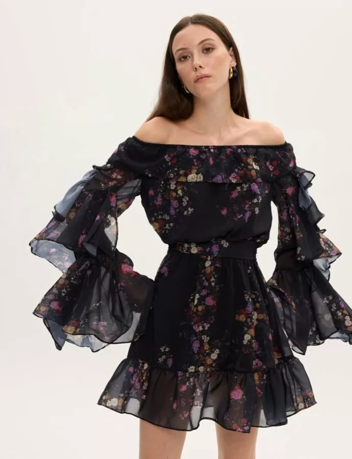 Eliza off shoulder mini ruffle dress