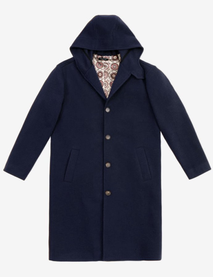Blue hooded coat