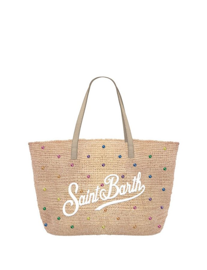 Raffia city shoulder bag with multicolor strass