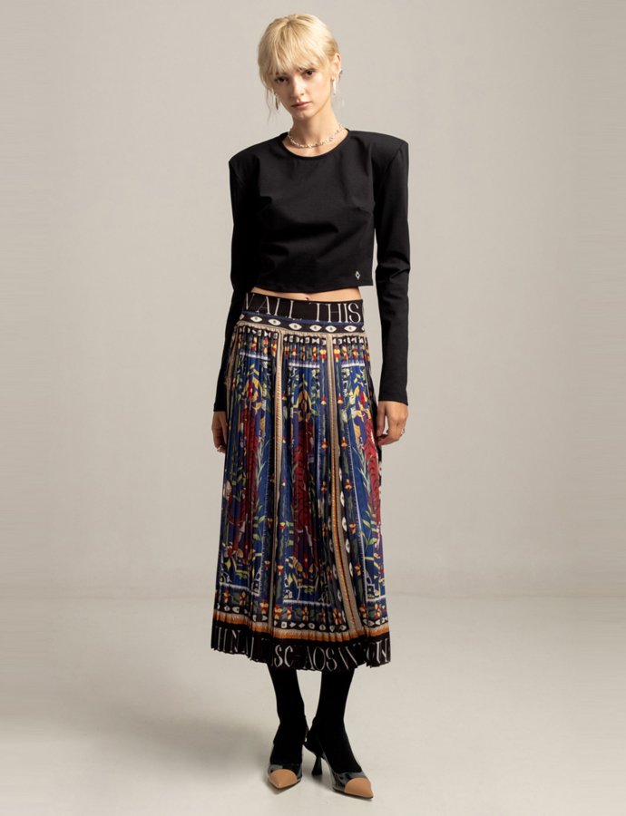 Mural pleated skirt