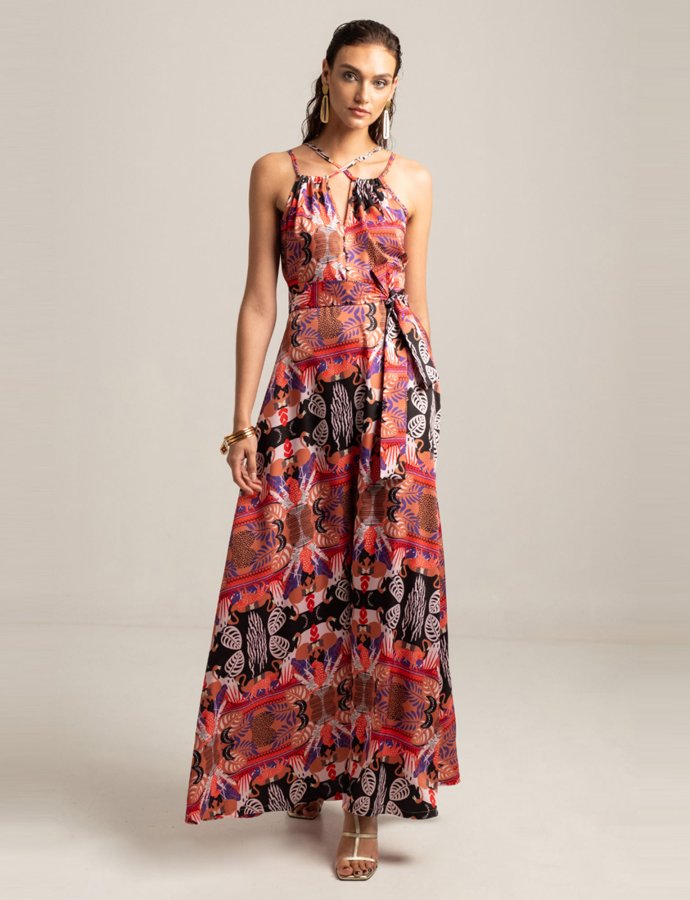 Fractal silky maxi dress