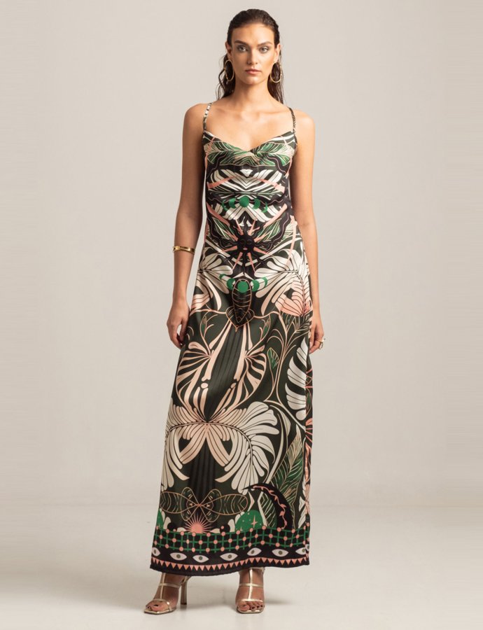 Foliage silky drappe dress