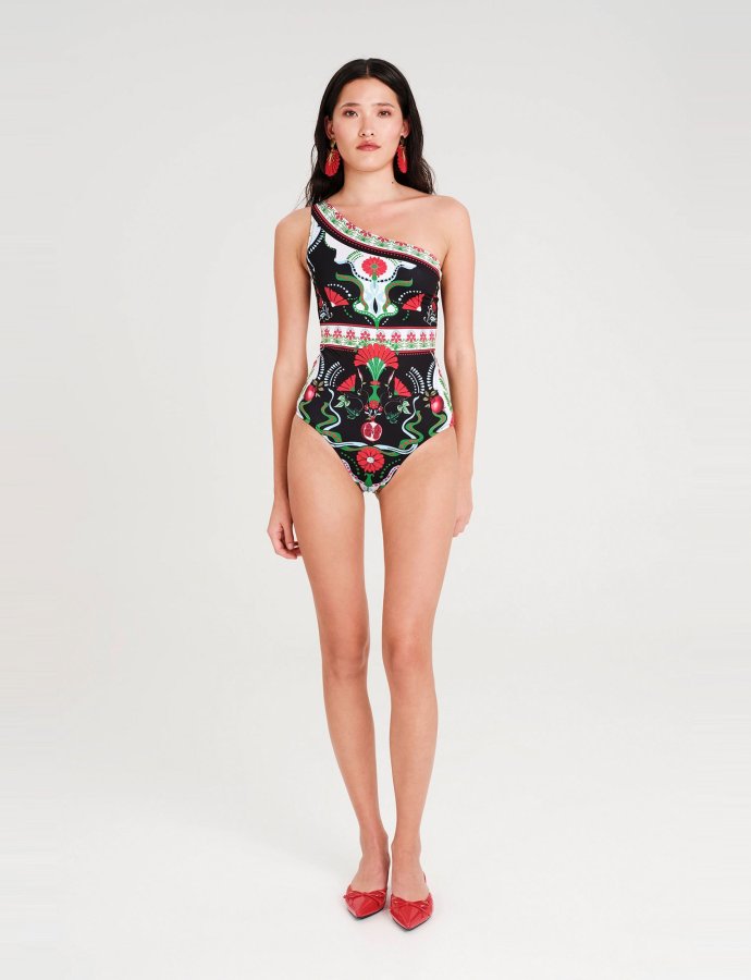 Pomegranate one shoulder swimsuit