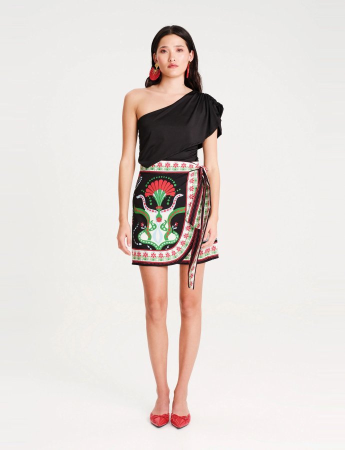 Pomegranate wrap mini skirt