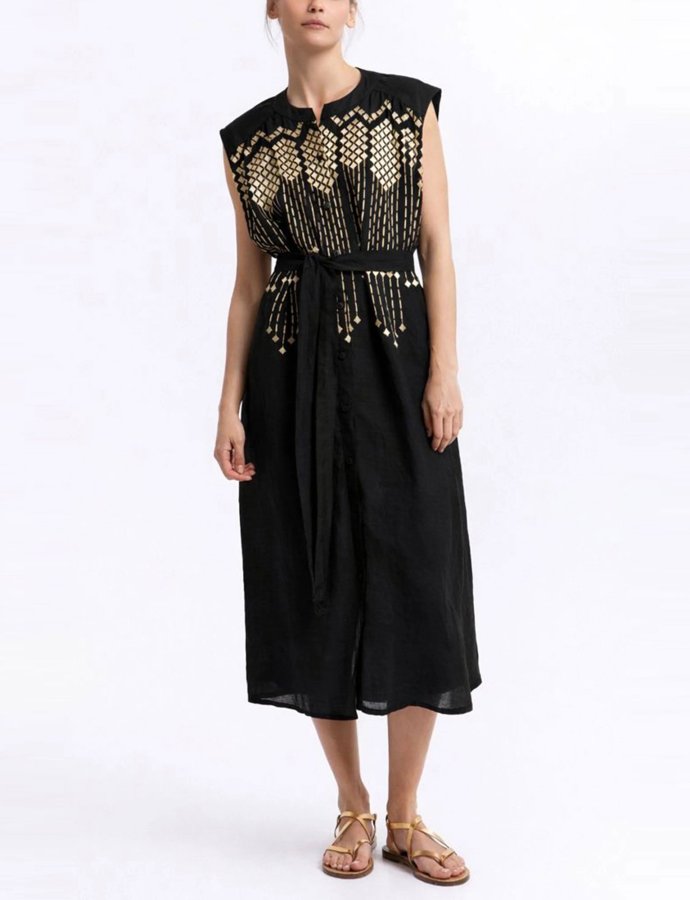 Grape midi chemise dress black-gold
