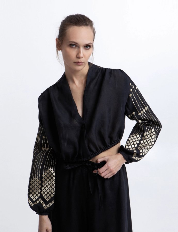 Grape crop blouse black-gold