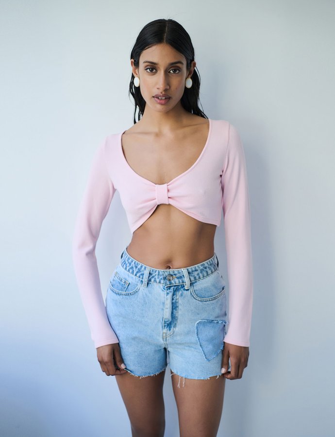 Bow crop top baby pink