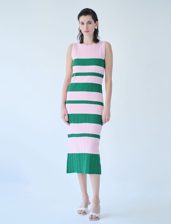 Stripped dress baby pink green