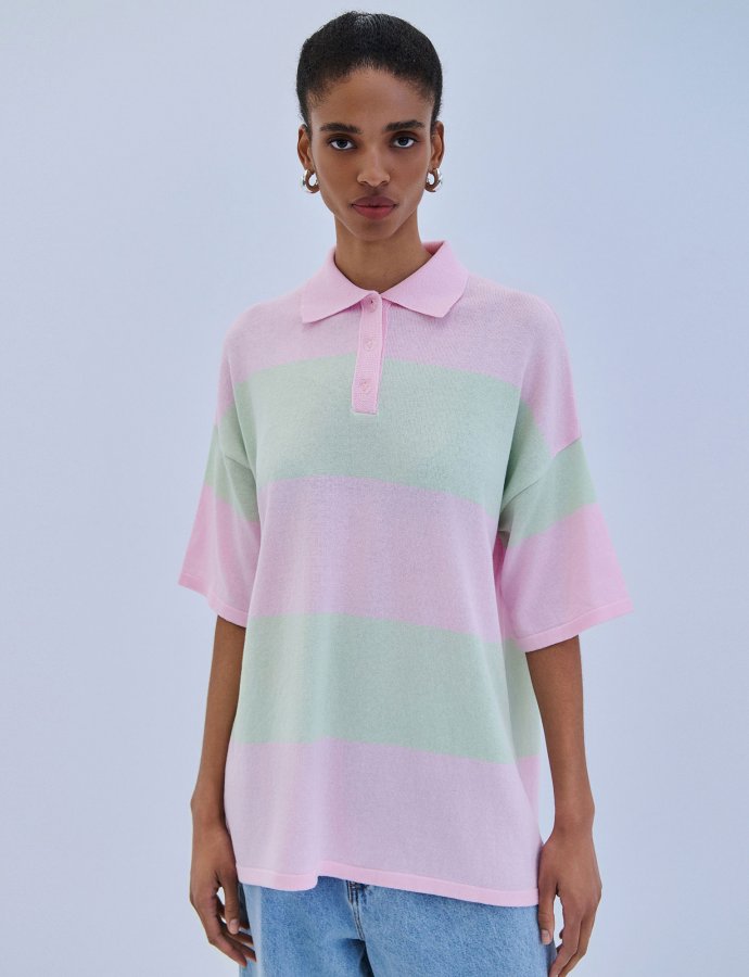 Polo blouse two tone baby pink - pistachio