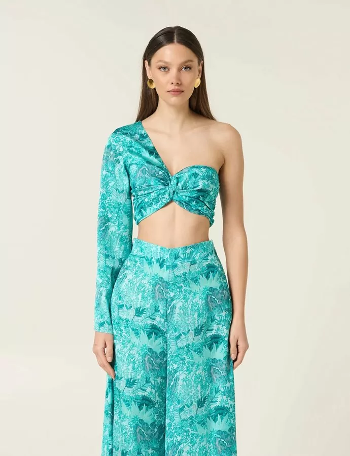 Serafina one shoulder satin top