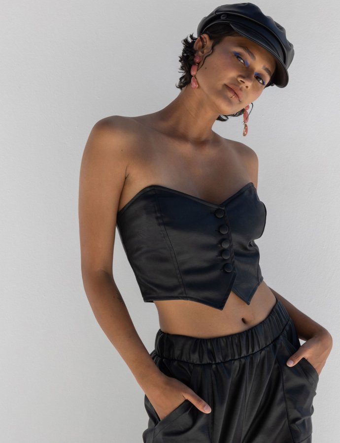 Samira black leather top