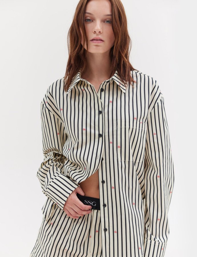 Agnes shirt black and butter stripes