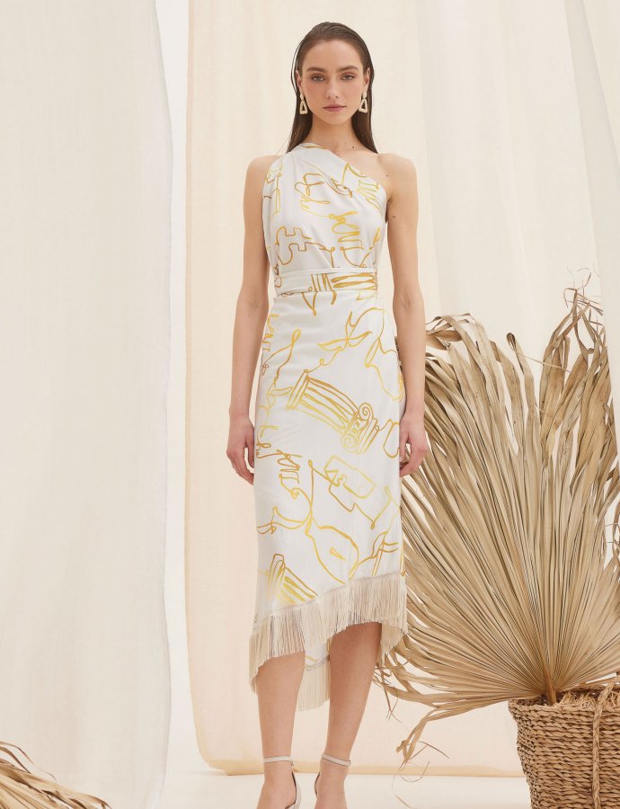 Aphrodite midi dress-skirt print off white-gold