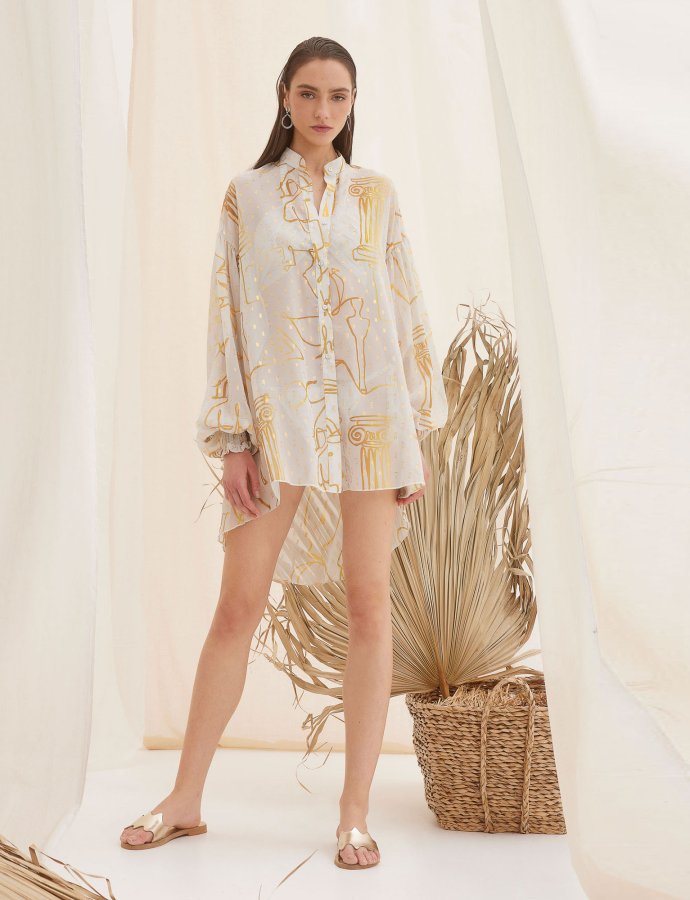 Eros shirt off white gold lurex print
