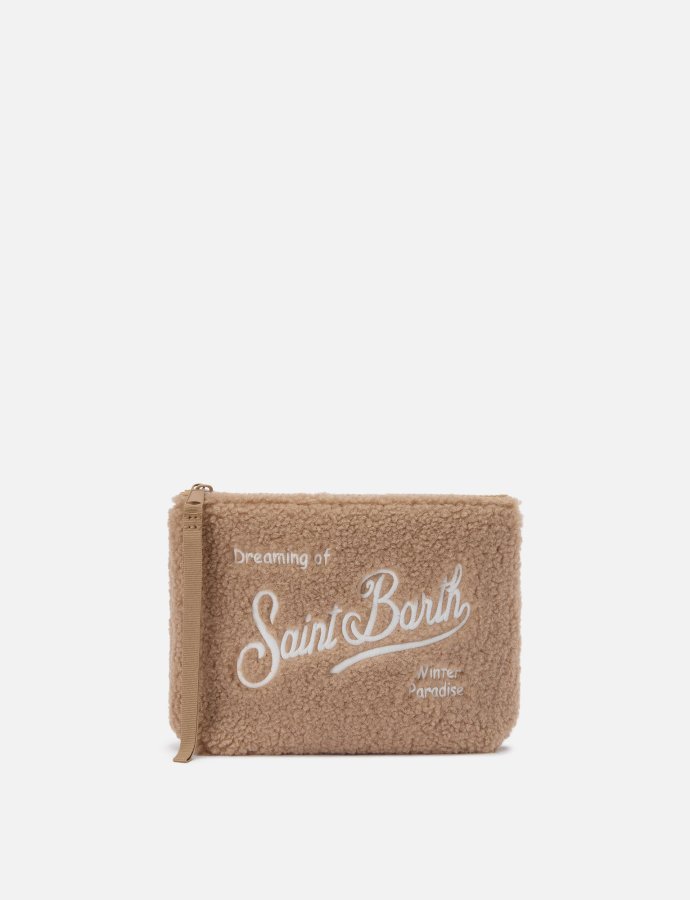 Aline teddy pouch in beige Sherpa brown