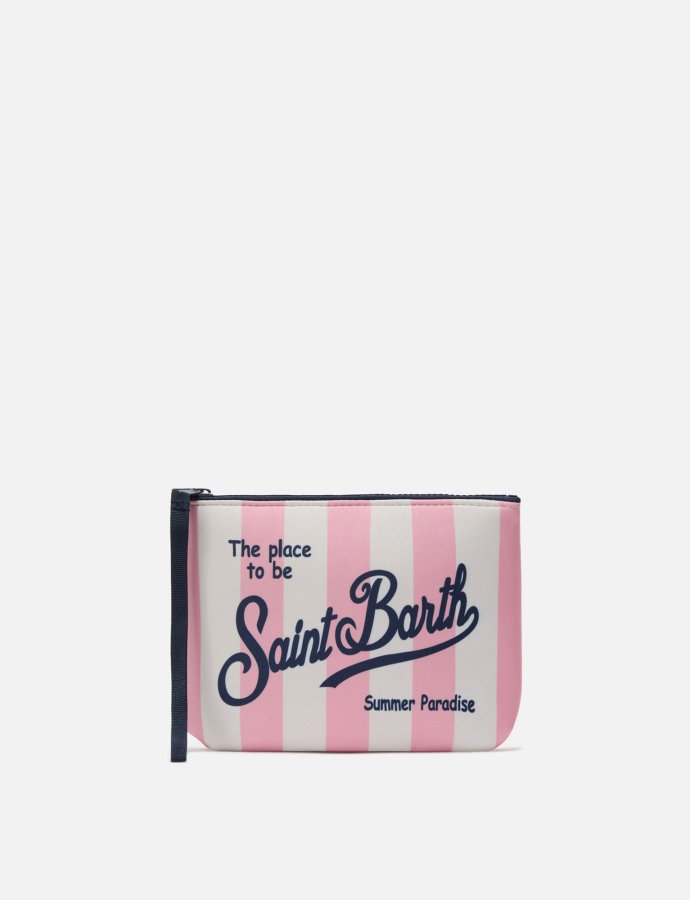 Aline scuba pouch with pink striped print