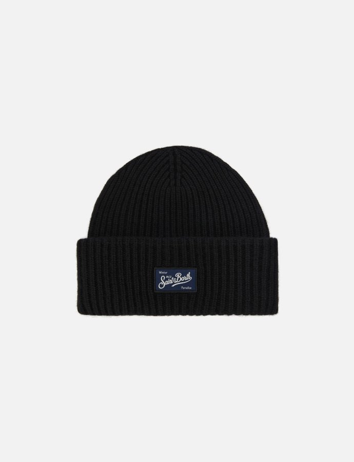 Berry w ribbed cashmere-blend beanie in black