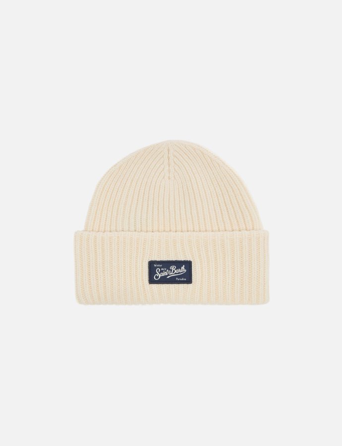 Berry w ribbed cashmere-blend beanie in white