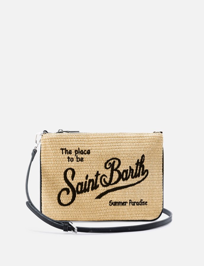 Parisienne solid color pouch with embroidered black logo and removable strap