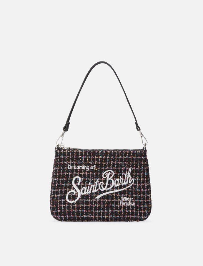 Parisienne mini shoulder bag in shiny black tweed