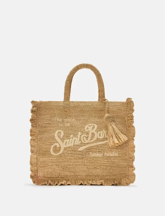 Volant medium raffia bag with embroidered logo
