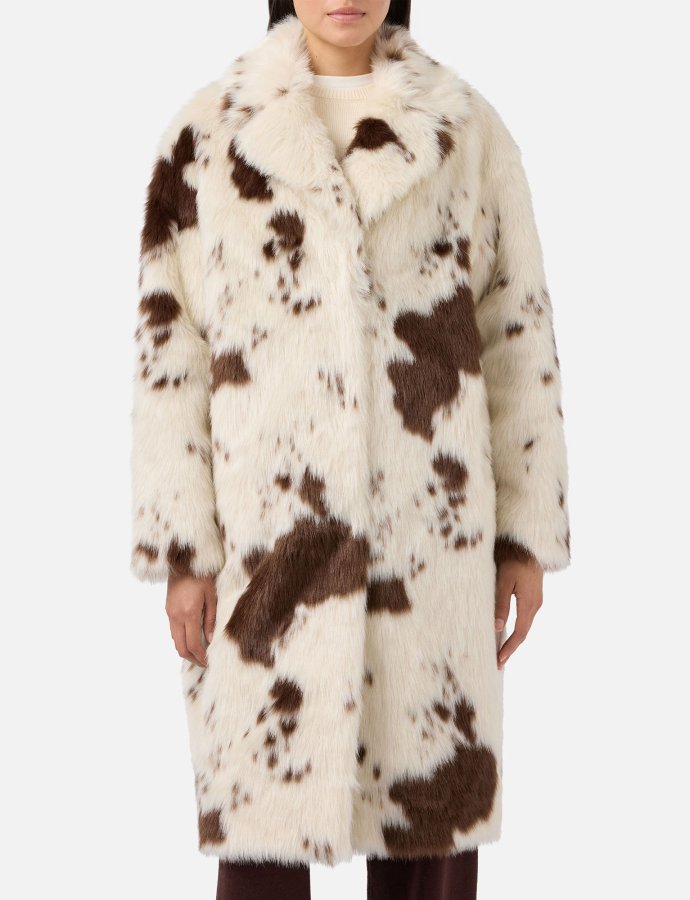 Rouge faux-fur coat with cow print