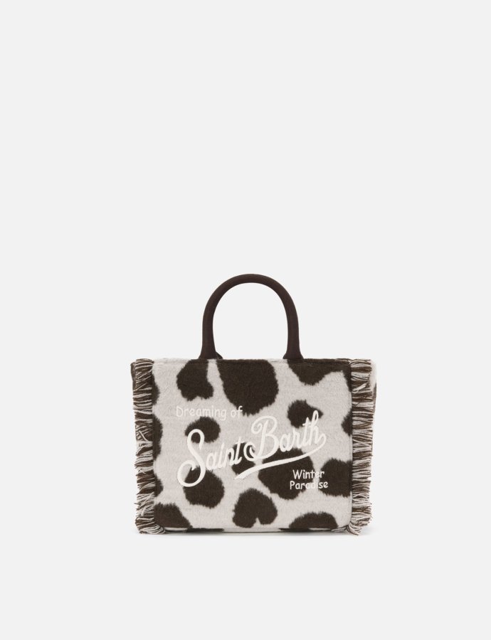 Vanity mini felt handbag in cow print wool blend
