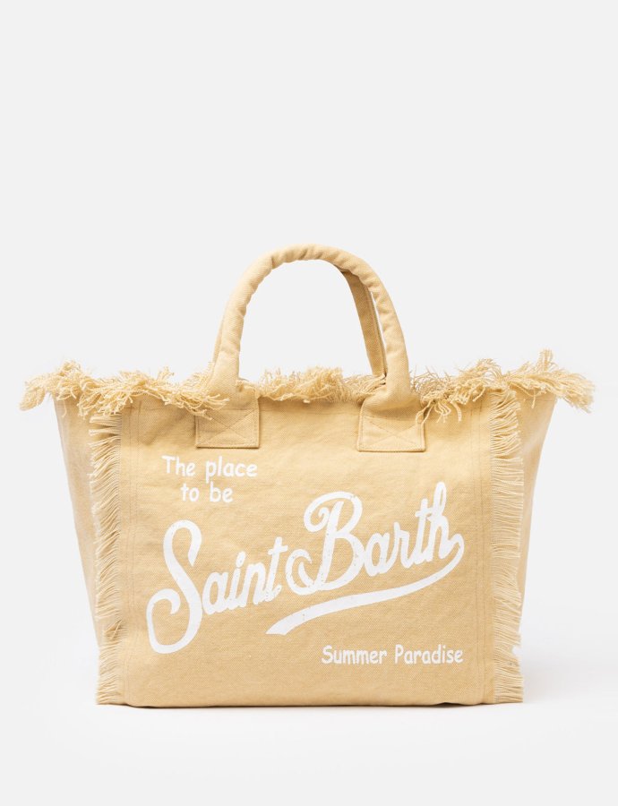 Vanity beige cotton canvas tote bag