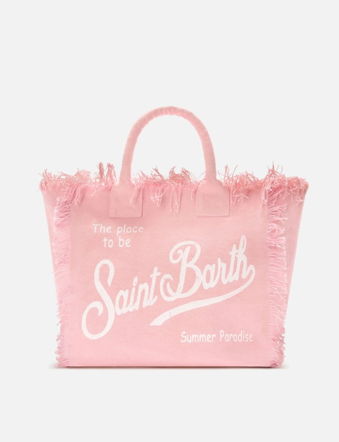 Pink canvas vanity regular bag with fringes