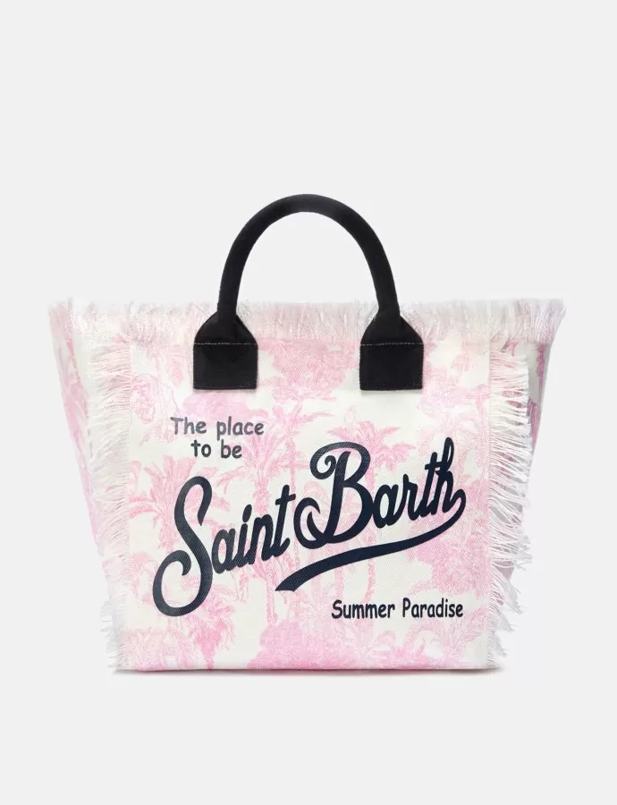 Regular vanity canvas bag with pink toile de jouy print