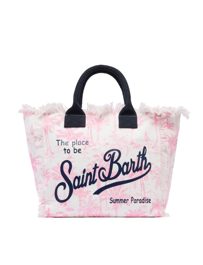Pink cotton canvas vanity tote bag with toile de jouy print