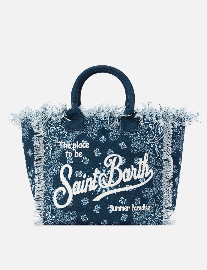 Blue canvas Vanity regular bag with bandana print